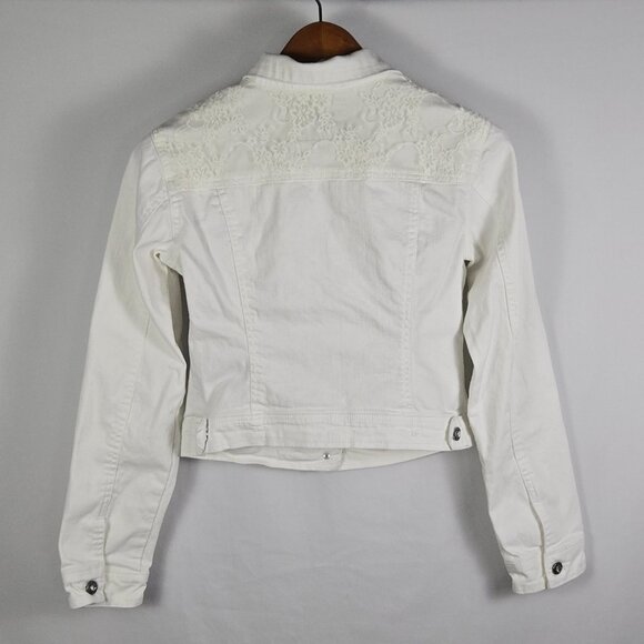 Daytrip White Jean Jacket Womens Size M Lace Back Embellished Boho Streetwear - Picture 2 of 12